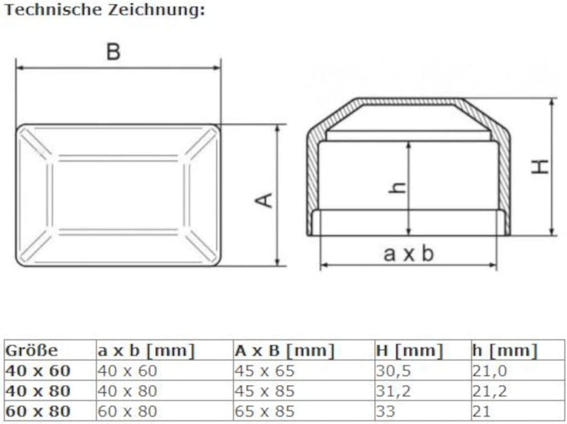 Zaunpfahlkappen rechteckig Pfostenkappen Rechteckstopfen Zaunkappen Abdeckkappen schwarz 60 x 80 mm