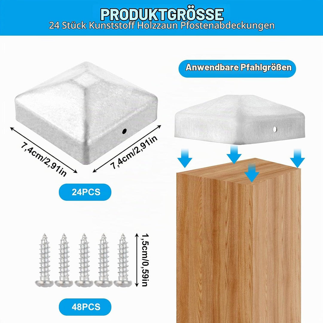 24 Stück Pfostenkappe 7x7 cm, Edelstahl Pfostenkappen, Zaunpfosten Kappen, Pfostenkappe Quadratisch,