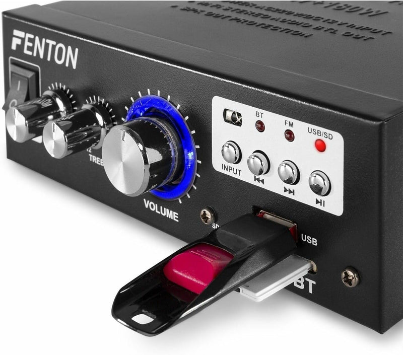 Fenton AV360BT Stereo Verstärker mit Bluetooth, MP3-Player und Fernbedienung - Kompakter 2x40W Hi-Fi