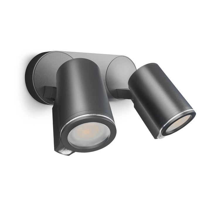Steinel LED-Strahler Spot DUO SC anthrazit, mit 90° Bewegungsmelder, vernetzbar, per App bedienbar,