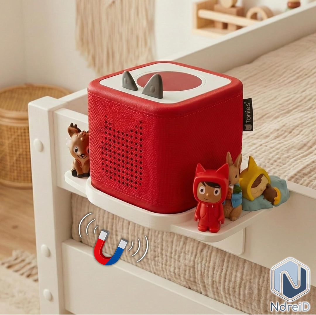 Toniebox 2.0 Betthalterung – Halter für Kinderbett | Modular mit Ablage für Tonies | Passt für alle