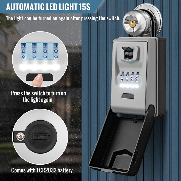 ENONEO Schlüsseltresor mit Beleuchteten Zahlencode Aussen Schlüsseltresor mit Bügel, Wetterfest Schl