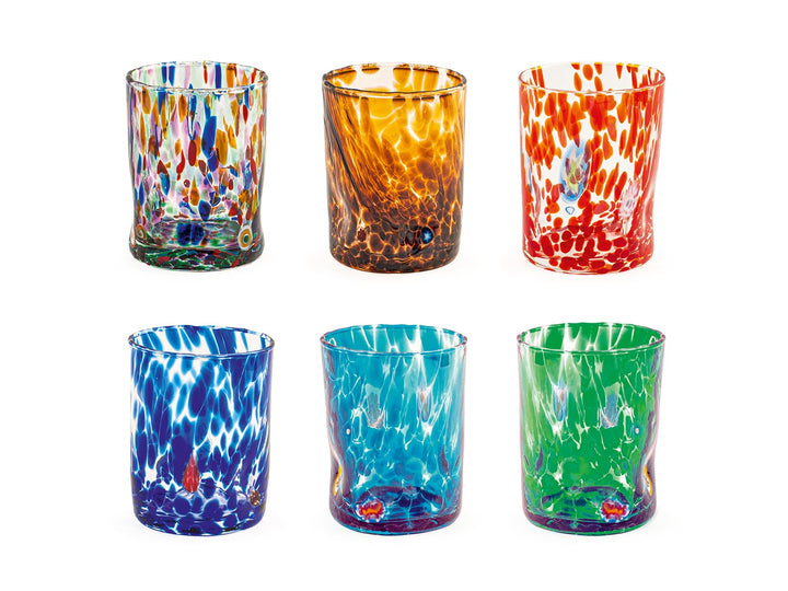 H&h set 6 bicchieri veneziano in vetro decorato multicolore cl 32 Gläser 32cl, Gläser 32cl