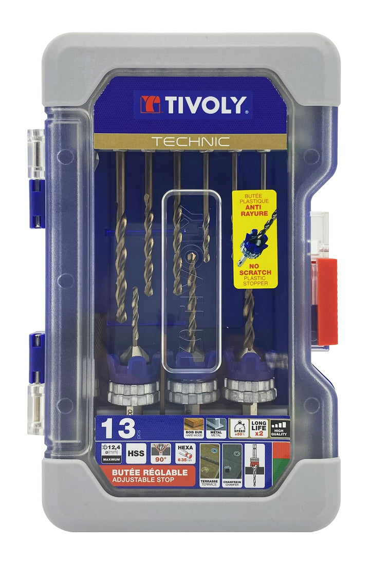 TIVOLY 11900770001 Set mit 13 Bohrern HSS + Anschlagpuffer für Terrasse
