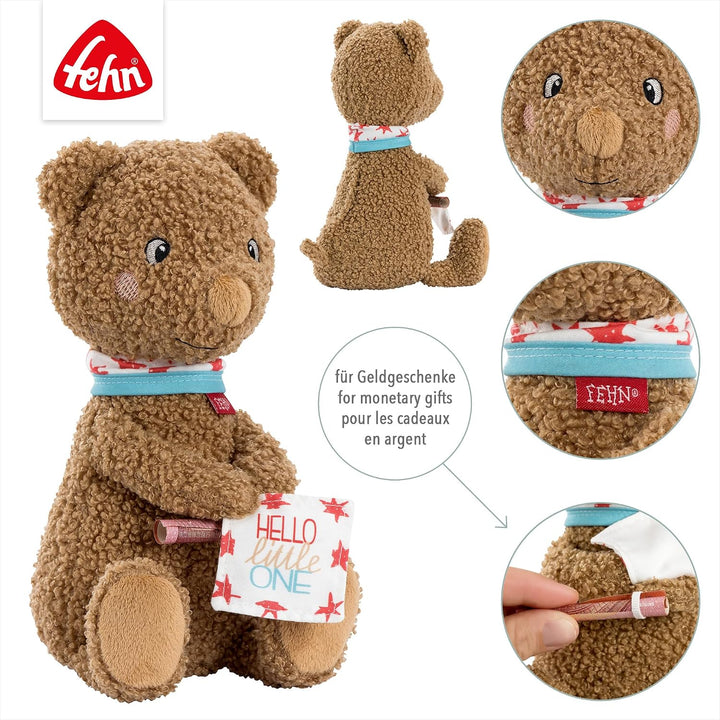 Fehn Kuscheltier Bär Fred Hello little One – Plüschtier & Einschlafhilfe | Stofftier als Spielkamera