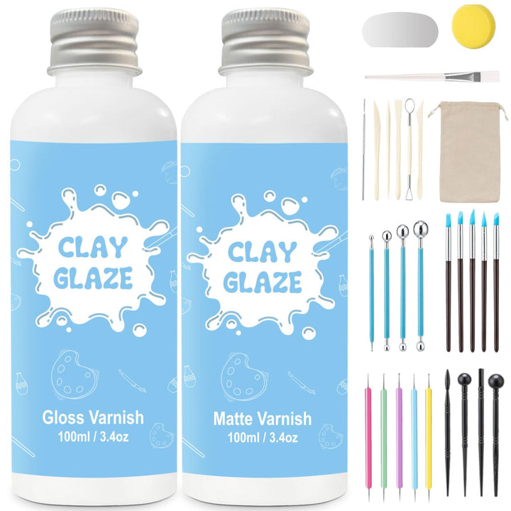 2 x 100ml air dry clay glaze und 30pcs modellierwerkzeug,ton glasur ohne brennen Schützt die Keramik