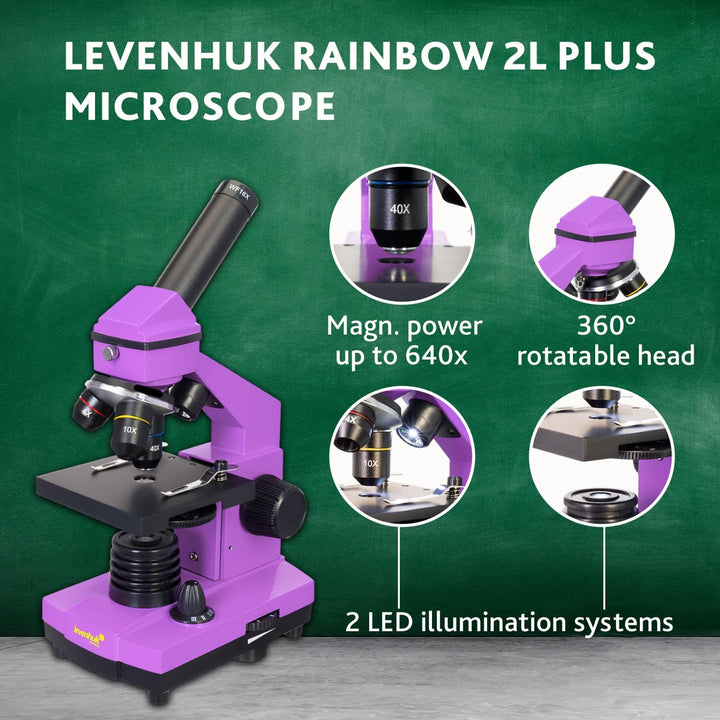 Levenhuk Rainbow 2L Plus Amethyst Kinder Heimlabor STEM-Set mit Tragbarem Biologischen Mikroskop mit