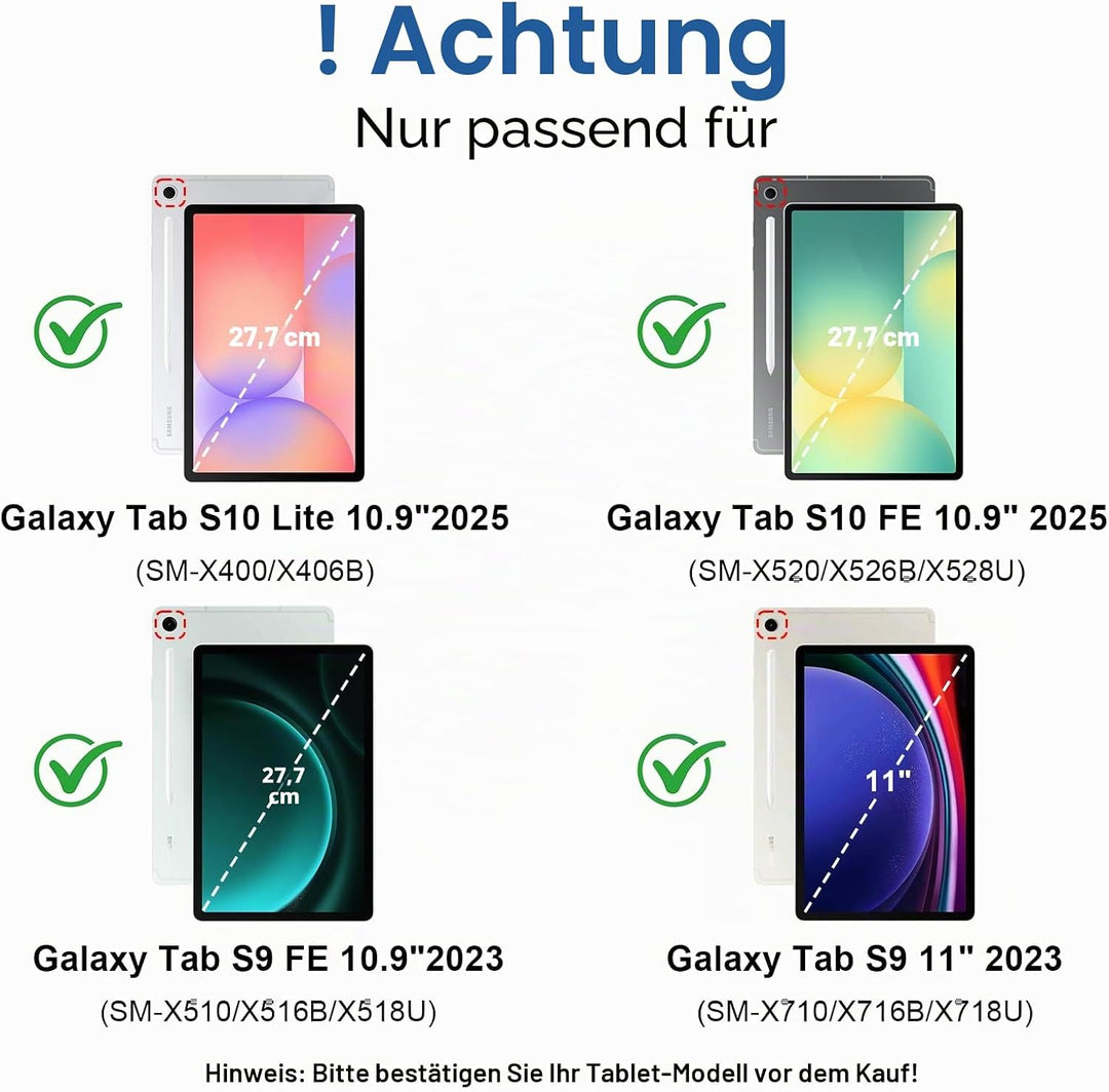 Tastaturhülle für Samsung Galaxy Tab S10 Lite/S10 FE/S9 FE/ S9,11 Zoll, 2025/2023, abnehmbare drahtl