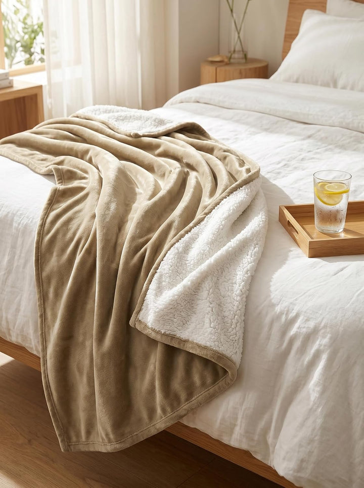 Utopia Bedding Kuscheldecke Warm Sherpa Wolldecke [Camel, 228x228 cm] Flauschig Sofaüberwurf Decke D
