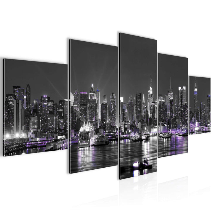 Runa Art Wandbilder New York City 5 Teilig Bild auf Vlies Leinwand Deko Wohnzimmer Büro Skyline Schw