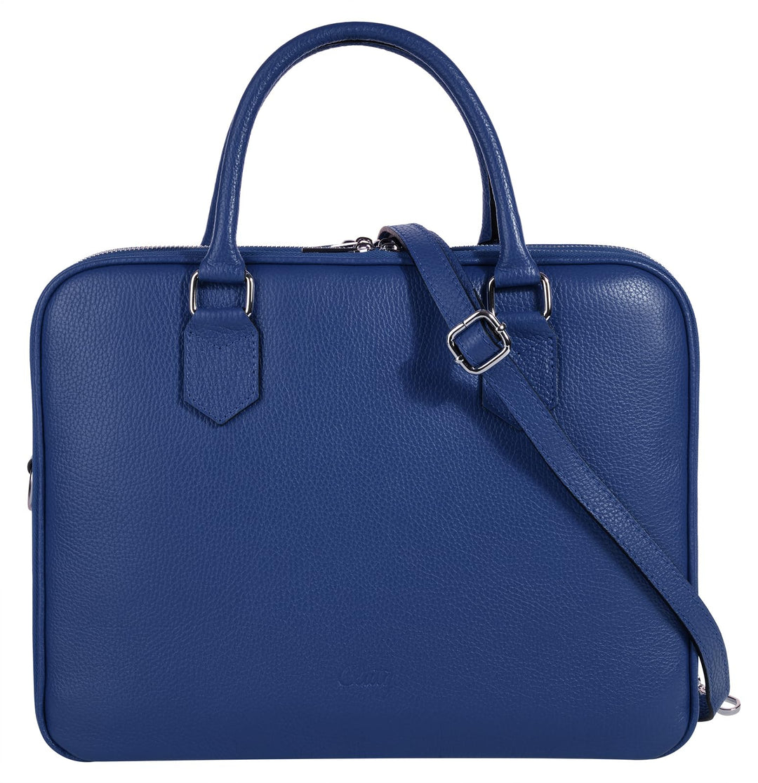 Cluty Aktentasche echt Leder Damen - 021833 Blau, Blau