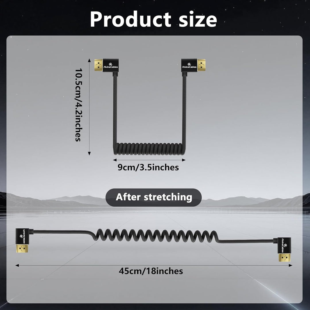 Alvin's Cables 8K HDMI Kabel 2.1 High Speed Geflochtenes Spiralkabel für Atomos Ninja V, Portkeys BM