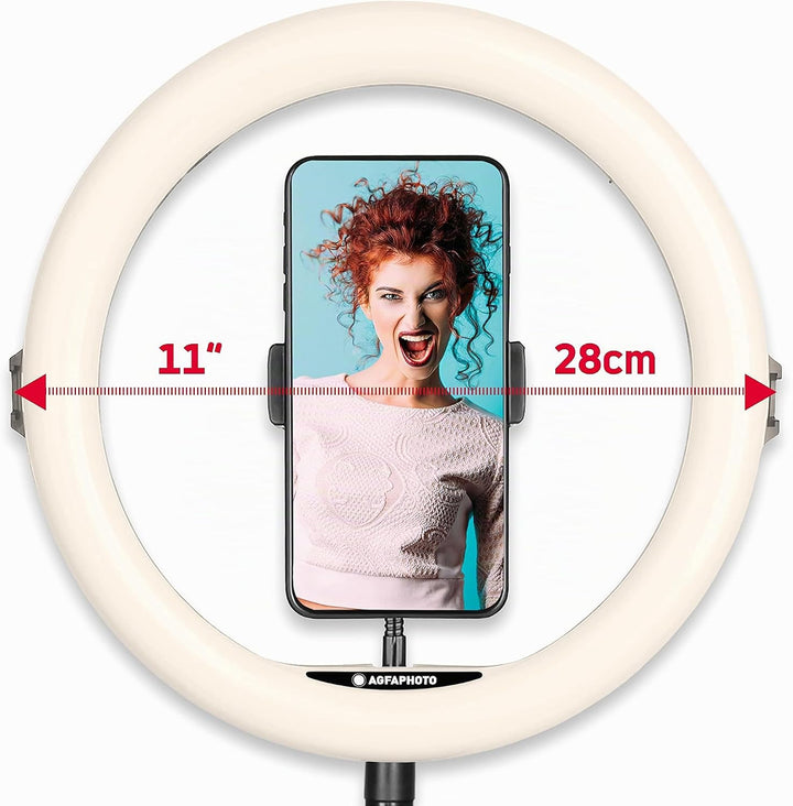 AgfaPhoto Ringlicht Realiview ARL11-11-Zoll-LED Ring Licht mit Stativ - Das perfekte Ring Light für