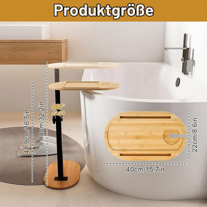 Beistelltisch C Form 360° Rotierbarer und Höhenverstellbar Sofatisch Kleiner Tisch Bambusholz und Me
