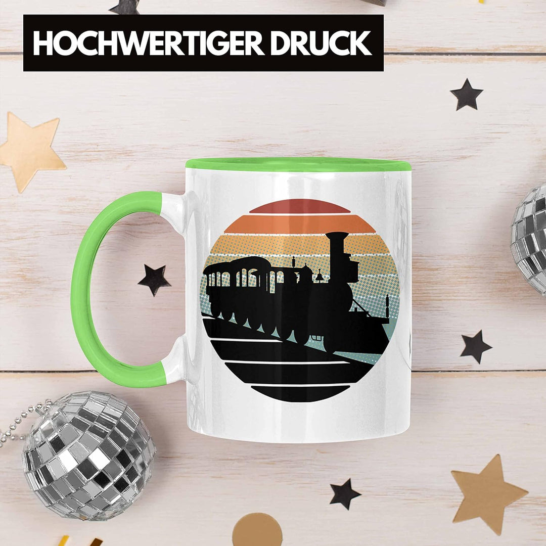 Trendation - Lustige Eisenbahn Tasse für Eisenbahner Geschenk Vintage Grafik (Grün), Grün