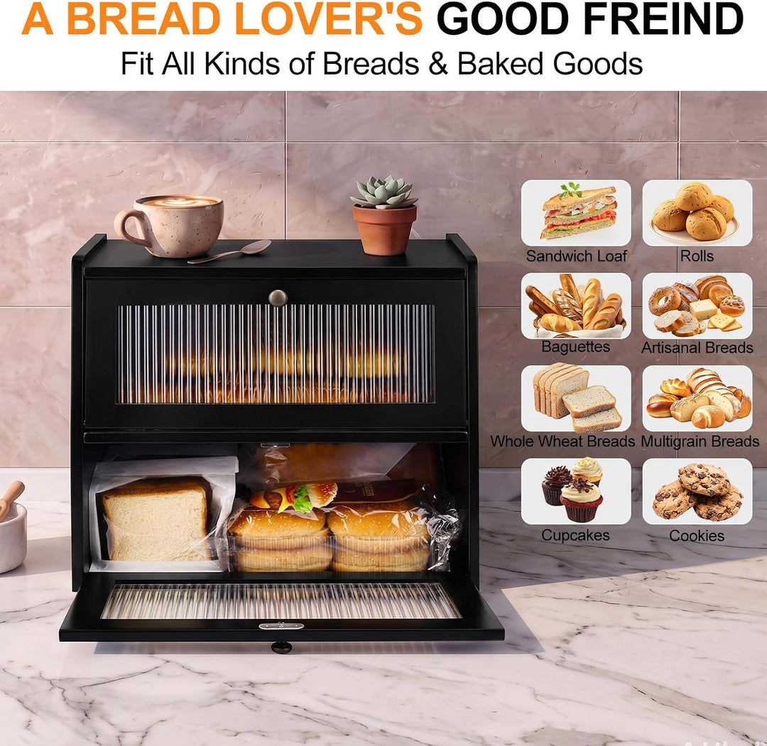 Alpeir Brotkasten Holz, 2 Etagen Gross Brotbox mit Belüftungsloch, Längere Frische &amp; Einfache Pflege