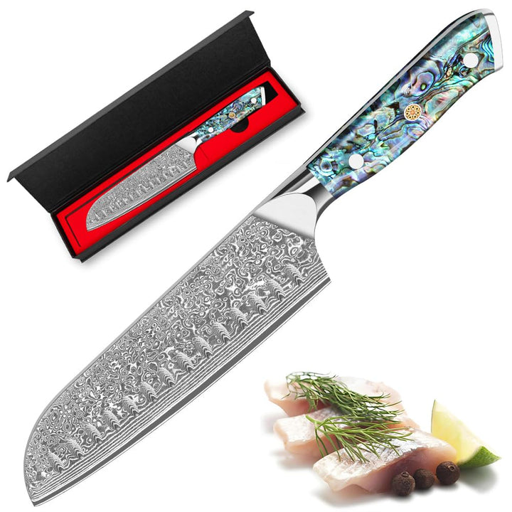 Damastmesser Santokumesser Profi Küchenmesser 18cm Extrem scharfe Klinge aus 67 Schichten VG-10 Dama
