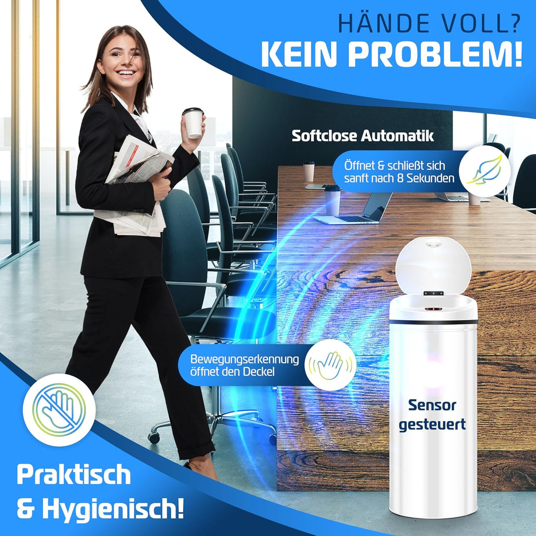 KESSER® Sensor Mülleimer ✓ Automatik ✓ Abfalleimer ✓ Abfall | Edelstahl | Farbe: WEIss | Grösse: 30