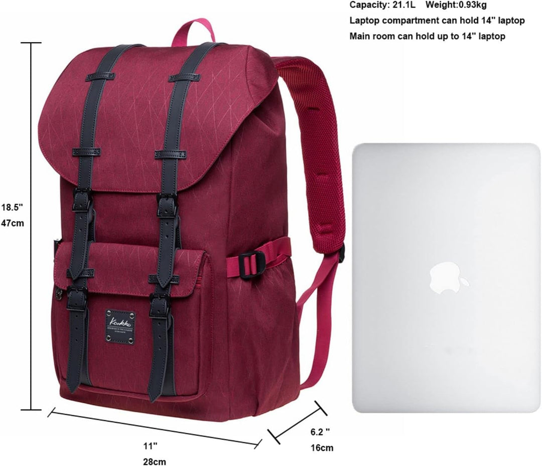 KAUKKO Rucksack Damen Herren Daypack mit Laptopfach für 14 Zoll Notebook für Freizeit Job Uni Reisen