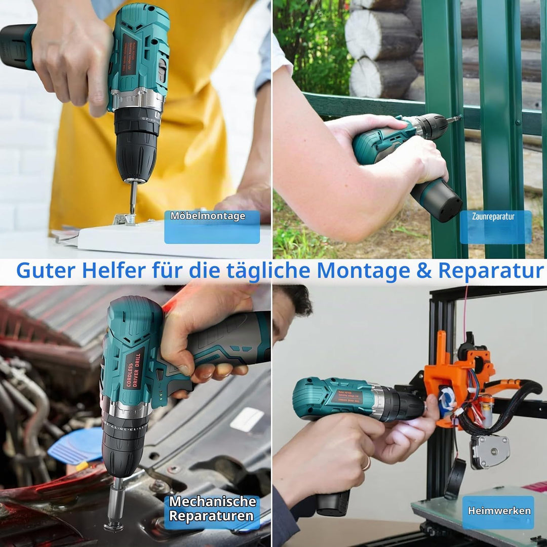 12V Akkuschrauber Set für Einsteiger &amp; Frauen, 25 Nm Drehmoment, 2×2000mAh Akku, 25+3 Drehmomentstuf