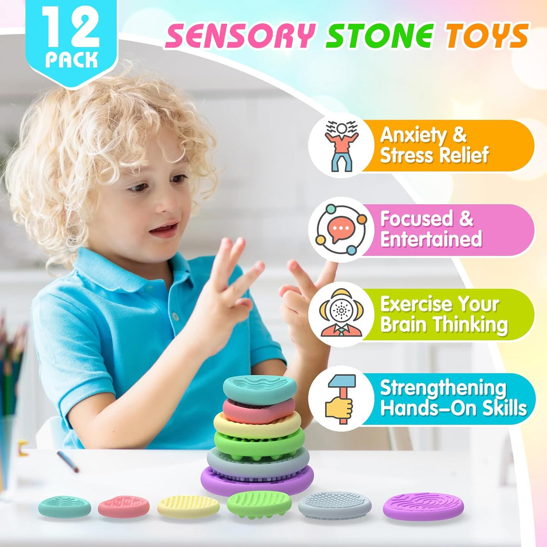 12 Stück Fidget Toys Sensory Stones Sensorik Spielzeug Anti Stress Kinder Sensorisches Spielzeug, Se