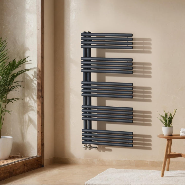 EMKE Design Rundrohr Handtuchheizkörper 1265x600 mm, Badheizkörper Handtuchhalter mit Seitenanschlus