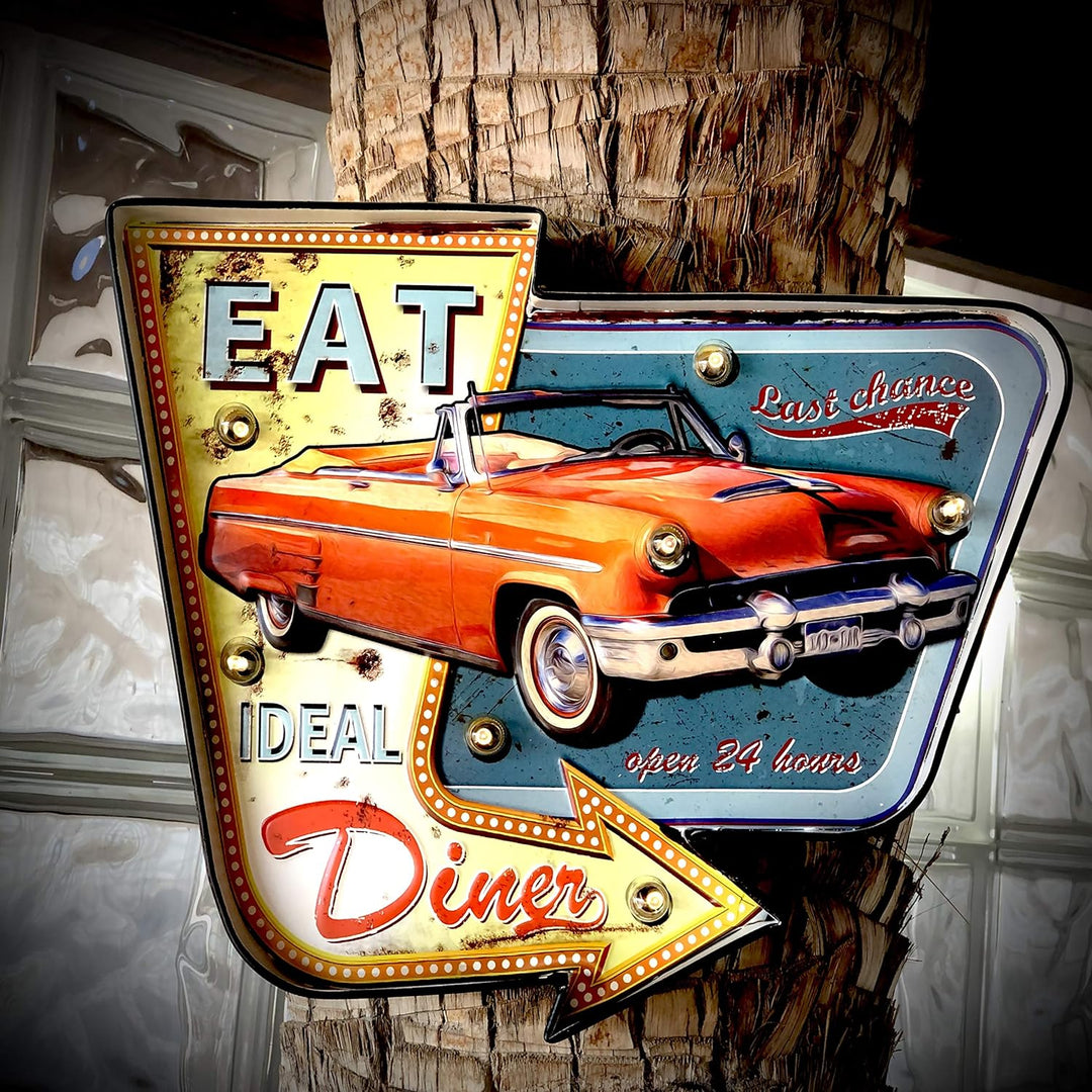 Retro-Schild, beleuchtet, Café, Vintage Metallschild, Handwerk, Zubehör für Zuhause (Diner), Diner