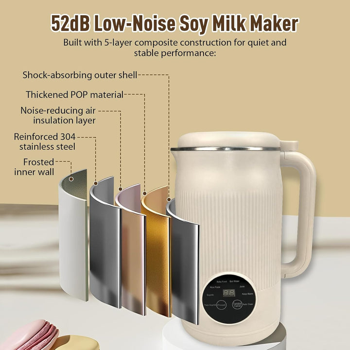 Sojamilch Hersteller 1200ml, Nussmilchmaschine 8 Modi, Automatische Mandelmilchmaschine mit Verzöger