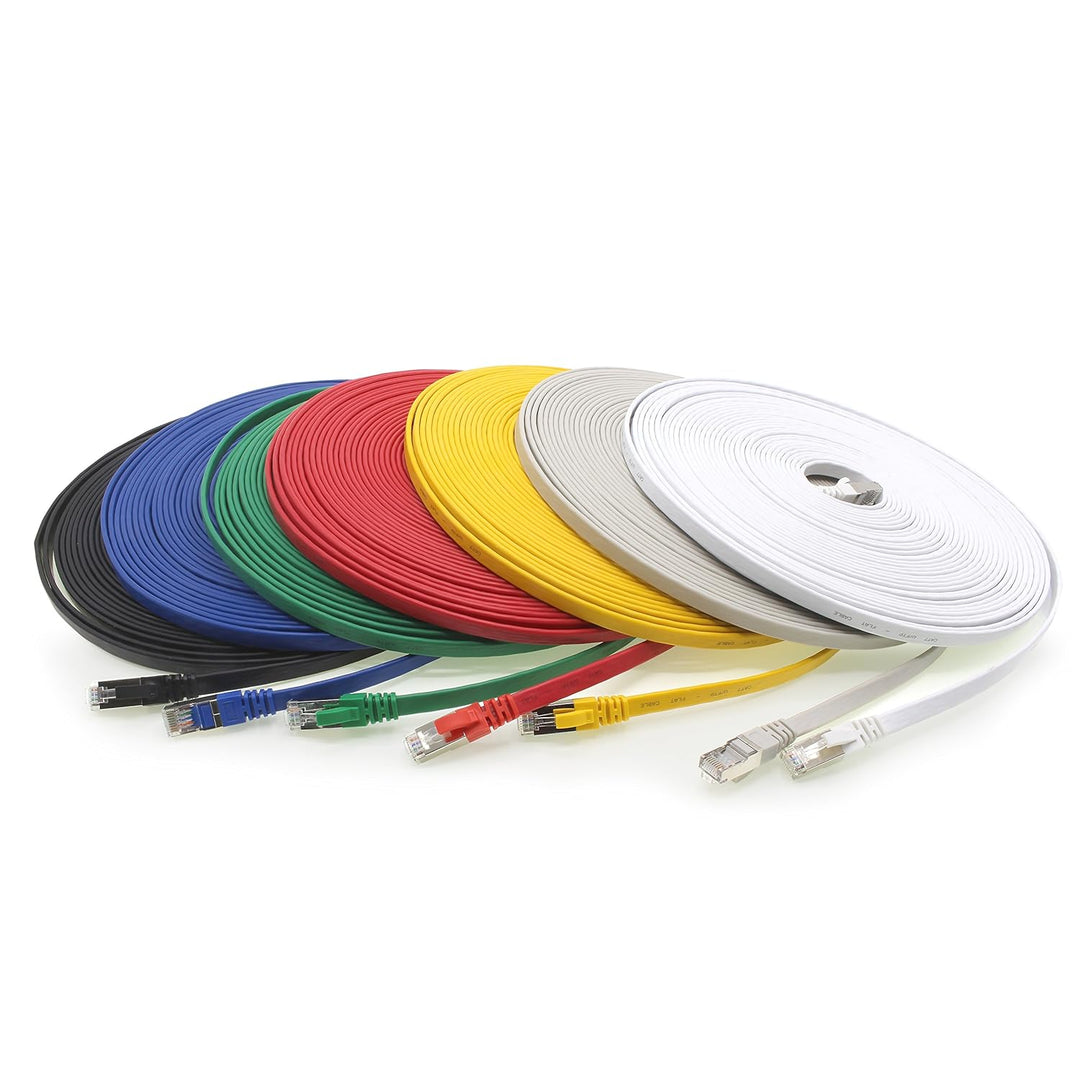1aTTack.de 7,5m - 7-Farben - 7 Stück Cat7 Flachkabel Netzwerkkabel Cat 7 Rohkabel Gigabit Lan (10Gbi