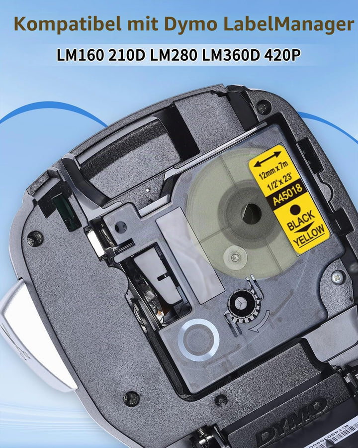 45018 12mm x 7m Kompatibel Dymo D1 Etikettenband Gelb 45018 S0720580, als Ersatz für D1 Etikettenban