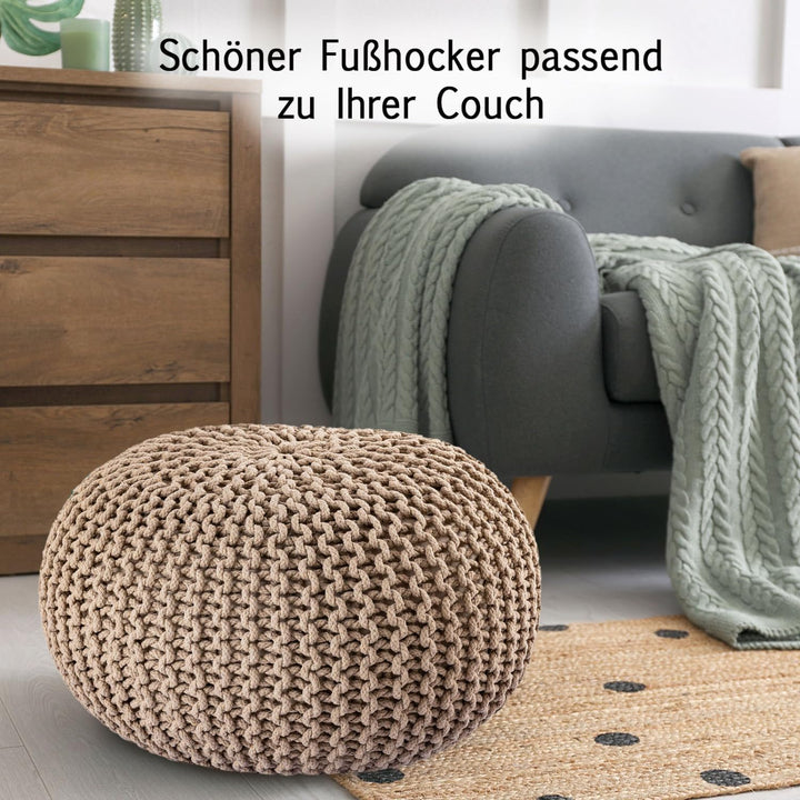 casamia Pouf Ø 55 o. 45 cm Sitzpouf Strickhocker Sitzpouf Bodenkissen nachhaltig Grobstrick Optik Gr