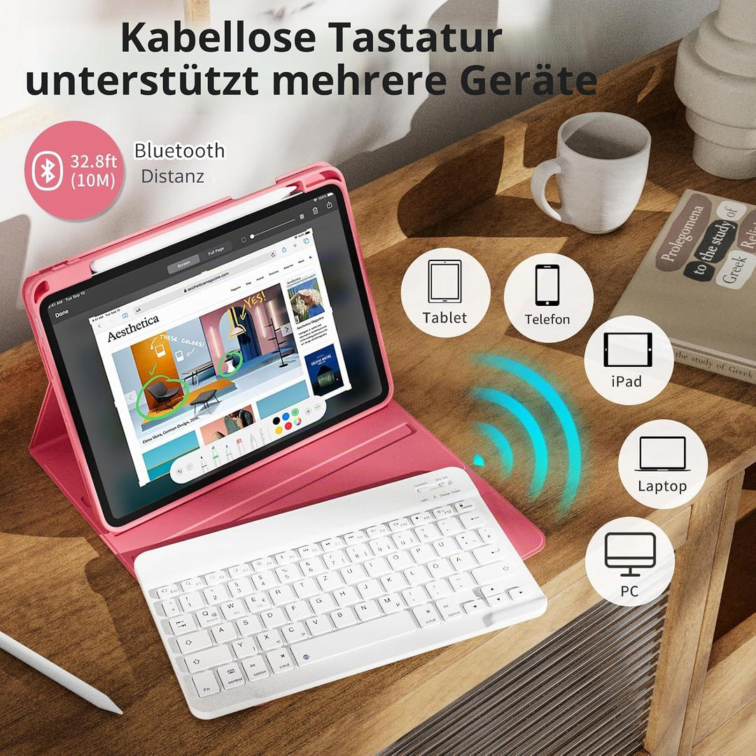 Hülle mit Tastatur für iPad Air 11 Zoll (2025 M3/2024 M2), iPad Air 5./4. Gen(2022/2020) 10.9 Zoll,