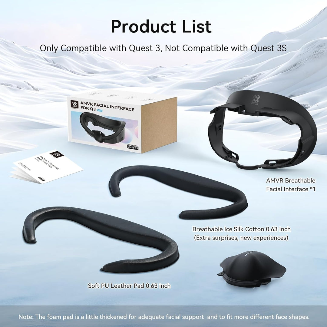 AMVR Face Cover Pad Facial Interface kompatibel mit Meta/Oculus Quest 3 Zubehör, mit weichem PU Face