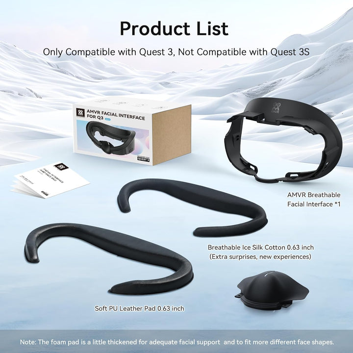 AMVR Face Cover Pad Facial Interface kompatibel mit Meta/Oculus Quest 3 Zubehör, mit weichem PU Face