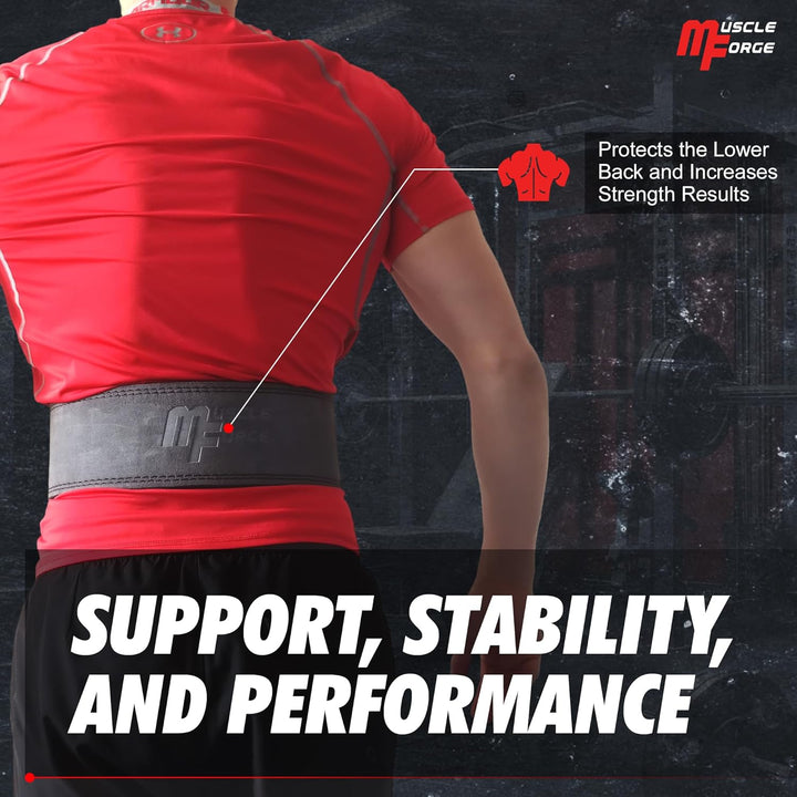 MuscleForge Leder Powerlifting Gürtel mit Stahlschnalle - Gewichthebergürtel für Powerlifting, Weigh