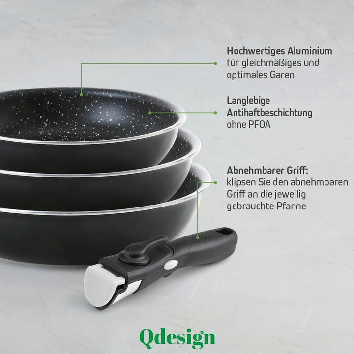 Qdesign - 3er-Set Pfannen 20 & 24 & 28 cm - Wabenstruktur - 3-Schicht-Material - Kratzfest und Antih