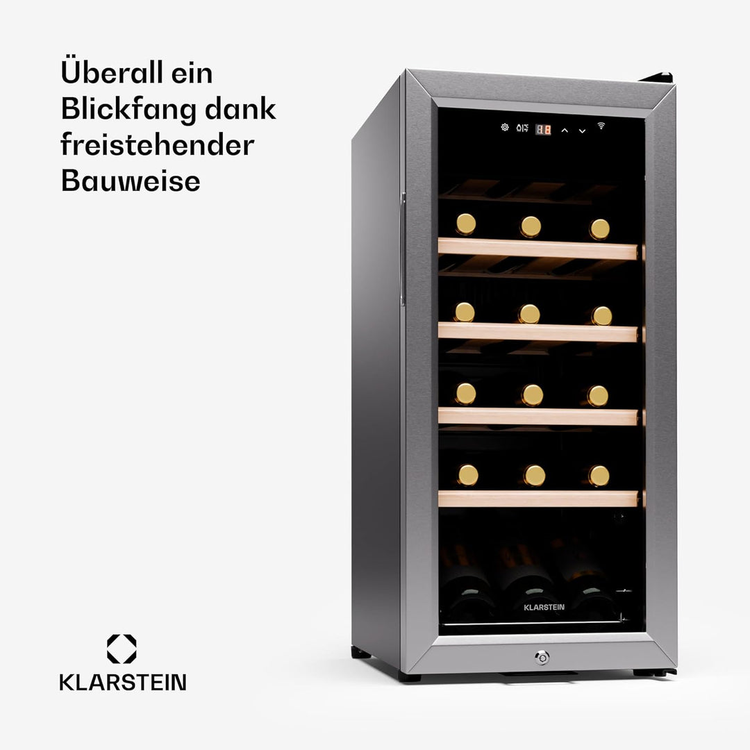 Klarstein Weinkühlschrank,1 Zone Getränkekühlschrank, Leiser Indoor/Outdoor Kühlschrank, 50 Liter Fl