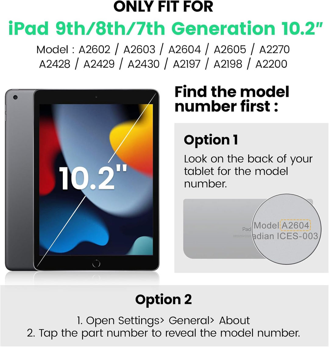 SEYMAC Hülle für iPad 9./8./7. Generation (10,2 Zoll), Stossfeste Hülle mit Displayschutzfolie, Dreh