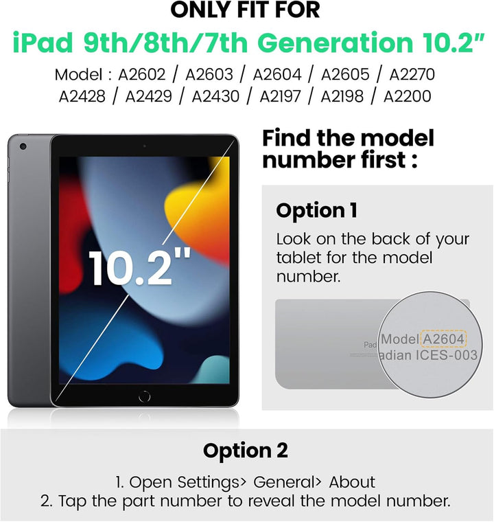 SEYMAC Hülle für iPad 9./8./7. Generation (10,2 Zoll), Stossfeste Hülle mit Displayschutzfolie, Dreh