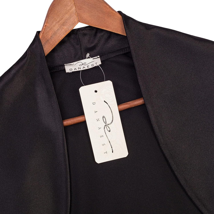 Damen Bolero Satin Festliche Schulterjacke Langarm 709 M Schwarz, M Schwarz