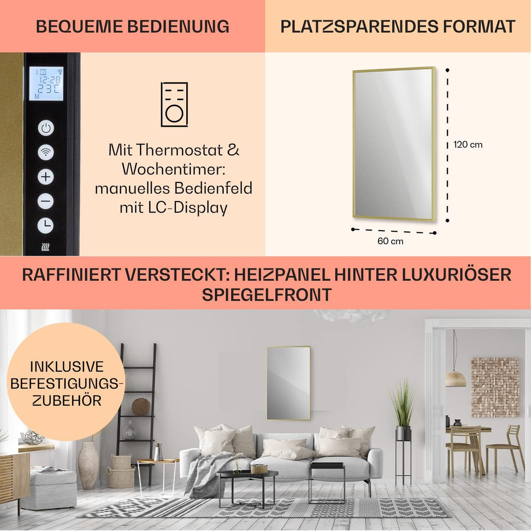 Klarstein Infrarotheizung, Infrarot Spiegelheizung Standgerät, Infrarotheizung mit Thermostat, Heizu