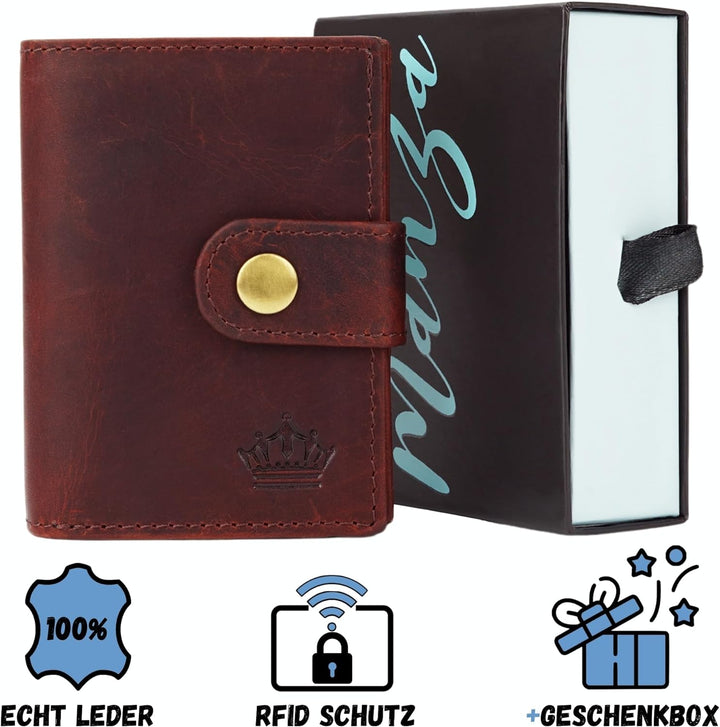 Slim Wallet Geldbeutel mit Münzfach und RFID-Schutz Rindleder Börse für Herren Mini Geldbörse NEU (B