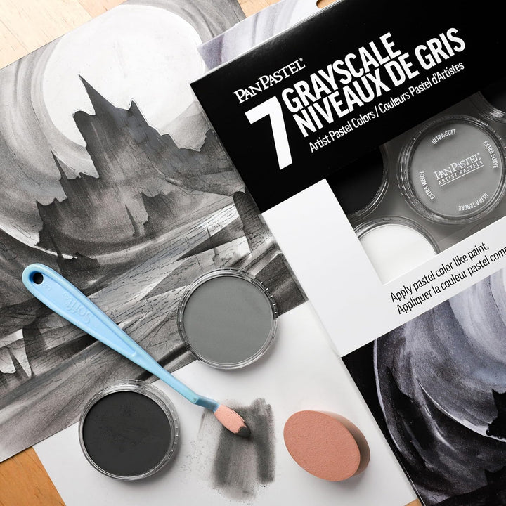 PanPastel 30079 Ultra Soft Artist Pastel 7 Farben Graustufen-Set mit Sofft-Werkzeug und Palettenabla