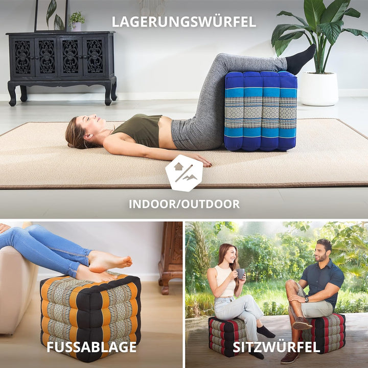 livasia Würfelkissen quadratisch, Sitzhocker mit organischem Kapok, Sitzpouf, Lagerungswürfel vierec