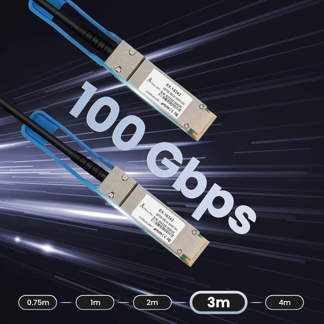 EXTRALINK DAC QSFP28 Kabel 3m – Passives Twinax Kabel 100Gbit, QSFP28 zu QSFP28, MSA kompatibel, für