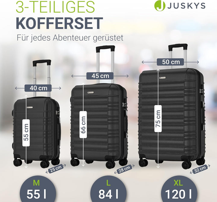 Juskys Hartschale Kofferset Reisekoffer 3 teilig - Zahlenschloss, geräuscharme 360° Rollen gross, Te