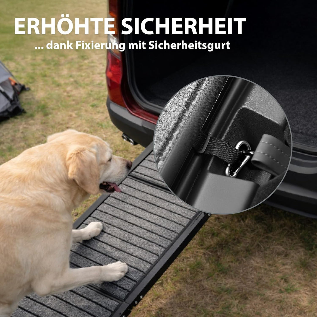 TRUTZHOLM Hunderampe klappbar 158 cm, Autorampe für Hunde, bis 110 kg Tragkraft, 4-Fach klappbar, Al
