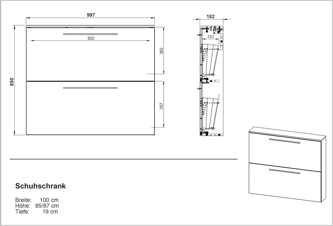 Germania Schuhschrank 3883-549 GW-Wildomar, in Graphit/Navarra-Eiche-Nb., Platz für bis zu 8 Paar Sc