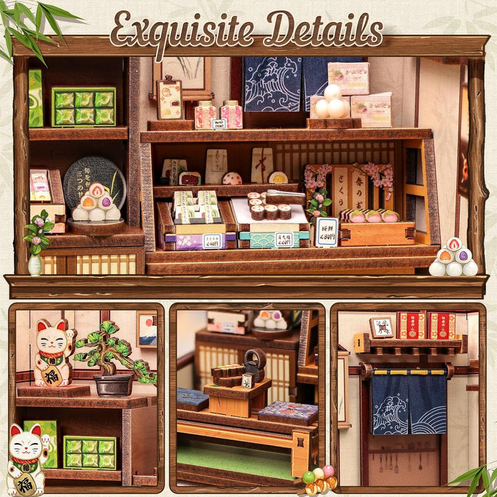 CUTEBEE Book Nook Kit für Erwachsene - Japanisches Wagashi Miniatur Haus, 3D Holzpuzzle DIY Bastelse