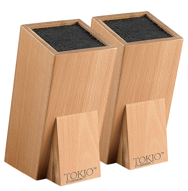Universalmesserblöcke: 2er-Set Universal-Messerblöcke aus Holz mit Borsteneinsatz (Messer-Ständer, K